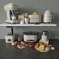Modern Stylish Beige Kitchen Appliances On Home Countertop With Fresh Food Items