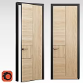 Hinged Door Modern Wooden Design With Natural Wood Grain Black Frame And Metal Handle