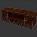 Dark Wooden TV Stand With Classic Design Drawers And Cabinet Doors