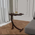 Petal Shaped Top Wooden Side Table By Light Gray Sofa On Herringbone Floor