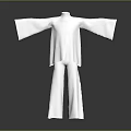 White Traditional Chinese Clothing Set With Stand Collar Wide Sleeves And Loose Pants