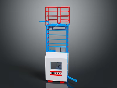 Aerial Work Platform Structure With Red Safety Guardrail Blue Metal Frame And White Control Box 3d model