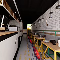 Bubble Tea Shop Interior With Modern Counter Tables Chairs And Decorative Lighting