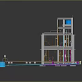 3D Industrial Model Displaying Transparent Framework Colored Pipelines And Structural Components