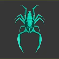 Cyan Origami Style Scorpion 3D Model with Geometric Design and Reflective Surface on Black Background