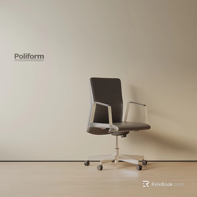 Poliform Modern Office Chair With Black Upholstery And Metal Frame Wheels 3d model 