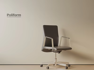 Poliform Modern Office Chair With Black Upholstery And Metal Frame Wheels 3d model