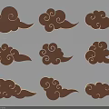 Wall With Multiple Decorative Brown Cloud Patterns On Light Gray Background 3d model