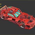 Red Low Poly Sports Car With Shiny Geometric Design And Blue Windows