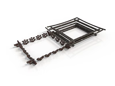 Modern Architectural Structure With Square Black Metal Frames And Chain Decorations 3d model