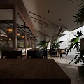 Cozy Rustic Restaurant With Open Dining Space Natural Wood Accents And Lush Green Plants
