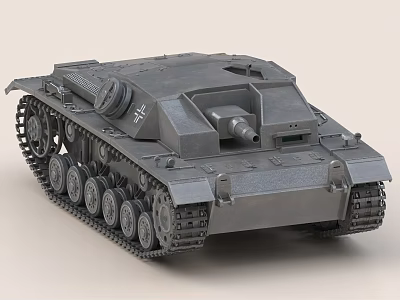 Gray Military Tank Weapon Model With Tracks Turret And Gun Barrel Details 3d model