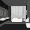 Modern Bathroom Interior Design With Double Sinks Round Mirrors Freestanding Bathtub And Marble Walls