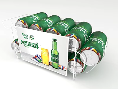 Tsingtao Beer Football Themed Canned Beer Display In Metal Rack With Signboard 3d model