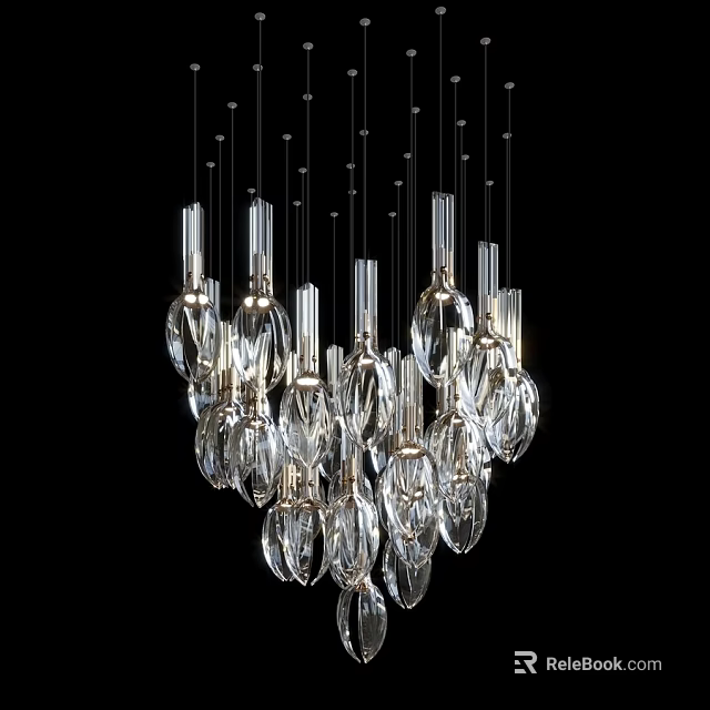 Elegant Modern Crystal Chandelier With Transparent Glass Pieces For Interior Design 3d model 