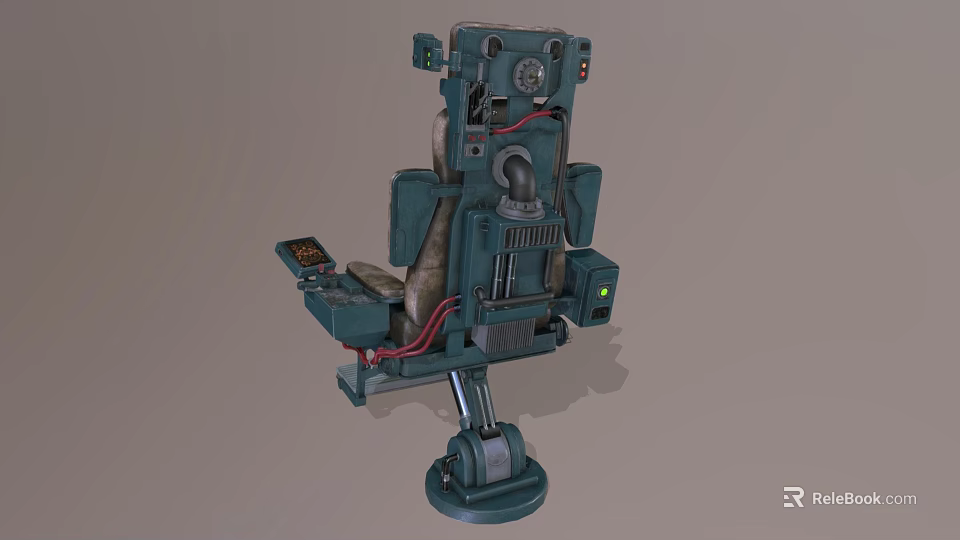 Industrial Mechanical Control Seat with Console Panel Red Cables and Metal Structure 3d model