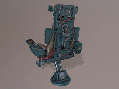 Industrial Mechanical Control Seat with Console Panel Red Cables and Metal Structure 3d model