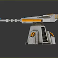 Futuristic Weapon Turret Structure With Orange Gray Body And Glowing Blue Yellow Accents
