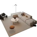 Modern L Shaped Light Sofa And Round White Coffee Table Set With Armchair Floor Lamp