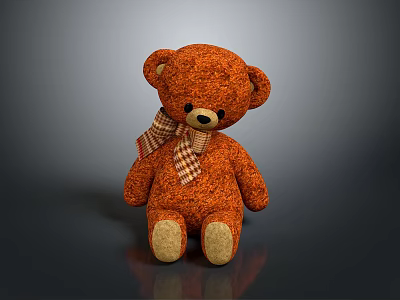 Adorable Brown Teddy Bear With Plaid Scarf As Decor For Cozy Furniture 3d model
