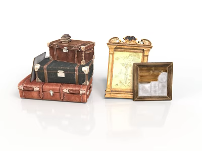 Vintage Leather Suitcases And Wooden Photo Frames For Decorative 3d model
