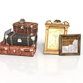 Vintage Leather Suitcases And Wooden Photo Frames For Decorative