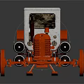 Red Tractor With White Cabin And Blue Exhaust Pipes On Black Background