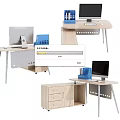 Modern Office Desks With Computer Monitors Blue Folders And Storage Drawers