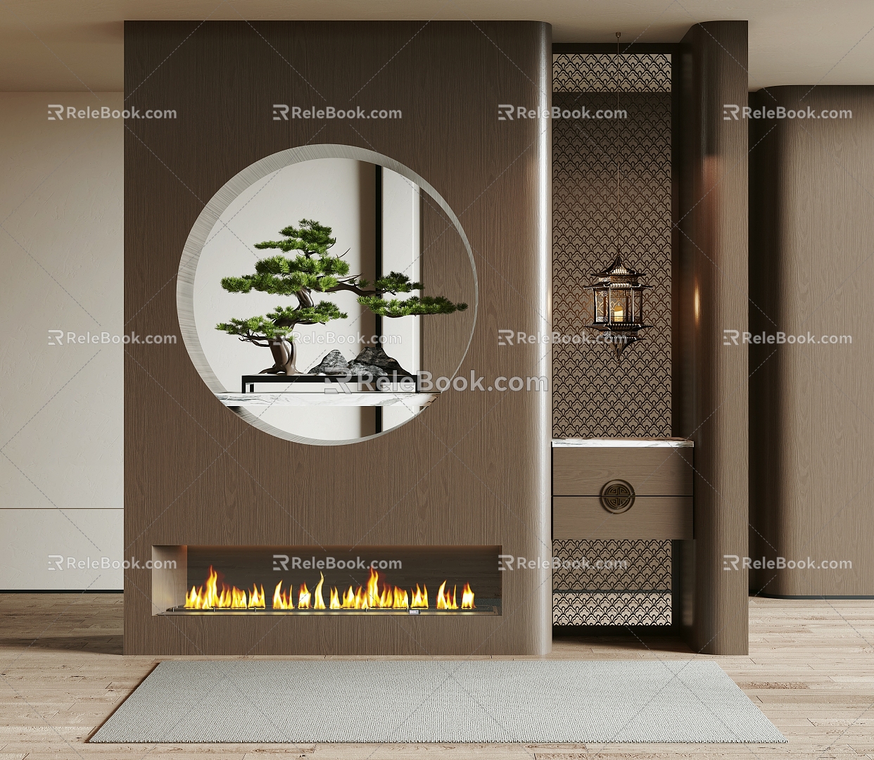 New Chinese Style Entrance Porch Landscape Entrance Cabinet Shoe Cabinet Fireplace Green Planting model