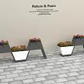 Outdoor Garden Decor with Modern Hexagonal Flower Planters and Colorful Flowers in Paved Setting