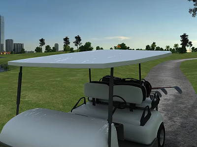 Scenic Garden Landscape With Green Lawn Trees Golf Cart And Pathway 3d model