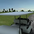 Scenic Garden Landscape With Green Lawn Trees Golf Cart And Pathway