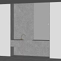 Modern Terrazzo Washbasin Vanity With Large Mirror Brass Faucet And Wall Lights