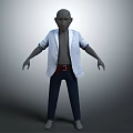 Full Body 3D Model Wearing Light Blue Open Shirt Dark Blue Pants And Red Belt