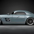 Vintage Modern Mercedes Sports Car With Light Blue Body Streamlined Design And Large Alloy Wheels