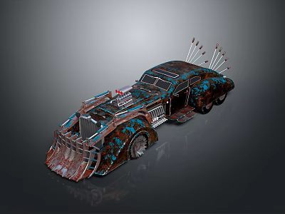 Vintage Rusted Car With Modified Metal Body And Decorative Spikes Design 3d model
