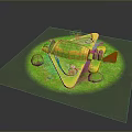 Yellow Triangular Toy Plane On Green Grass With Small Stones