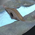 Scenic Natural Landscape With Rocky Hills Calm Water And Arched Stone Bridge