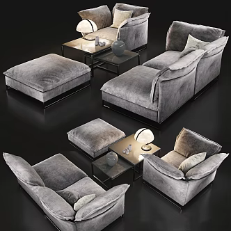 Modern Sofa Coffee Table Combination Modern Living Room Sofa Multi-person Sofa Coffee Table Carpet Pillow Blanket Table Lamp Simple 3d model