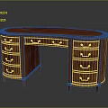Traditional Wooden Desk With Curved Top Multiple Drawers Metal Handles And Sturdy Legs