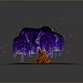 Vibrant Purple Weeping Tree With Red Trunk And Pink Glowing Particles On Brown Ground