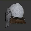 Medieval Warrior Helmet With Silver Metal Design Intricate Patterns Brown Ear Flaps And Face Guard