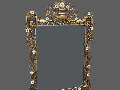 Golden Decorative Photo Frame with Floral Patterns and Top Vase Ornament Design 3d model