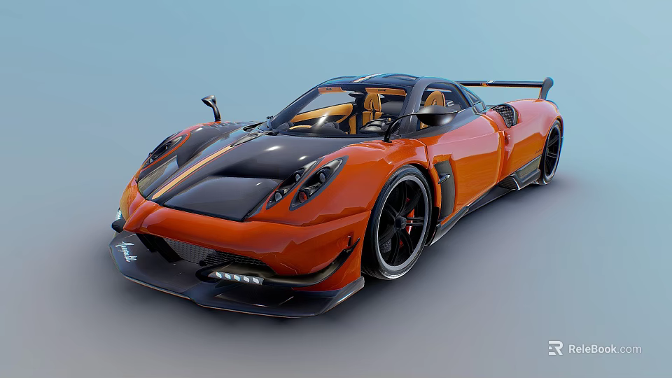Orange and Black Supercar With Sleek Aerodynamic Body And Rear Spoiler 3d model 