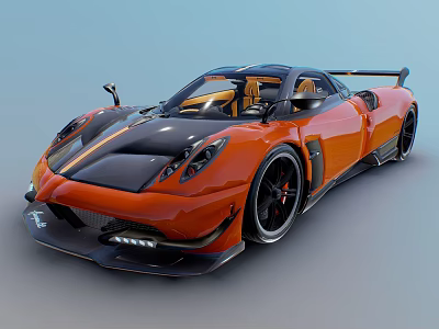 Orange and Black Supercar With Sleek Aerodynamic Body And Rear Spoiler 3d model