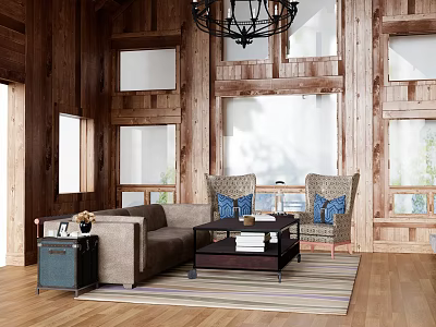 Living room villa multi-person sofa single sofa cabinet carpet chandelier ornaments pillow 3d model