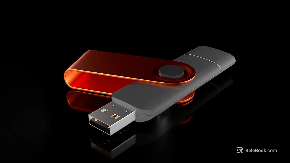 Portable USB Flash Drive Red And Gray Metal Rotating Design High Speed Data Storage 3d model 