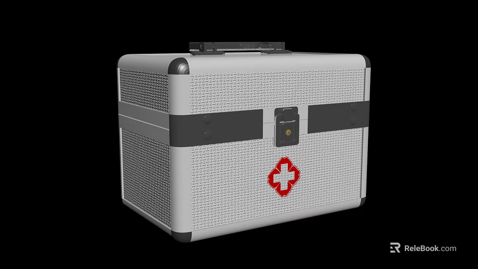 White Perforated First Aid Box With Black Straps Locking Clasp And Red Cross Symbol 3d model 