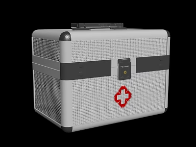 White Perforated First Aid Box With Black Straps Locking Clasp And Red Cross Symbol 3d model
