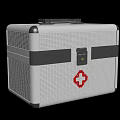 White Perforated First Aid Box With Black Straps Locking Clasp And Red Cross Symbol